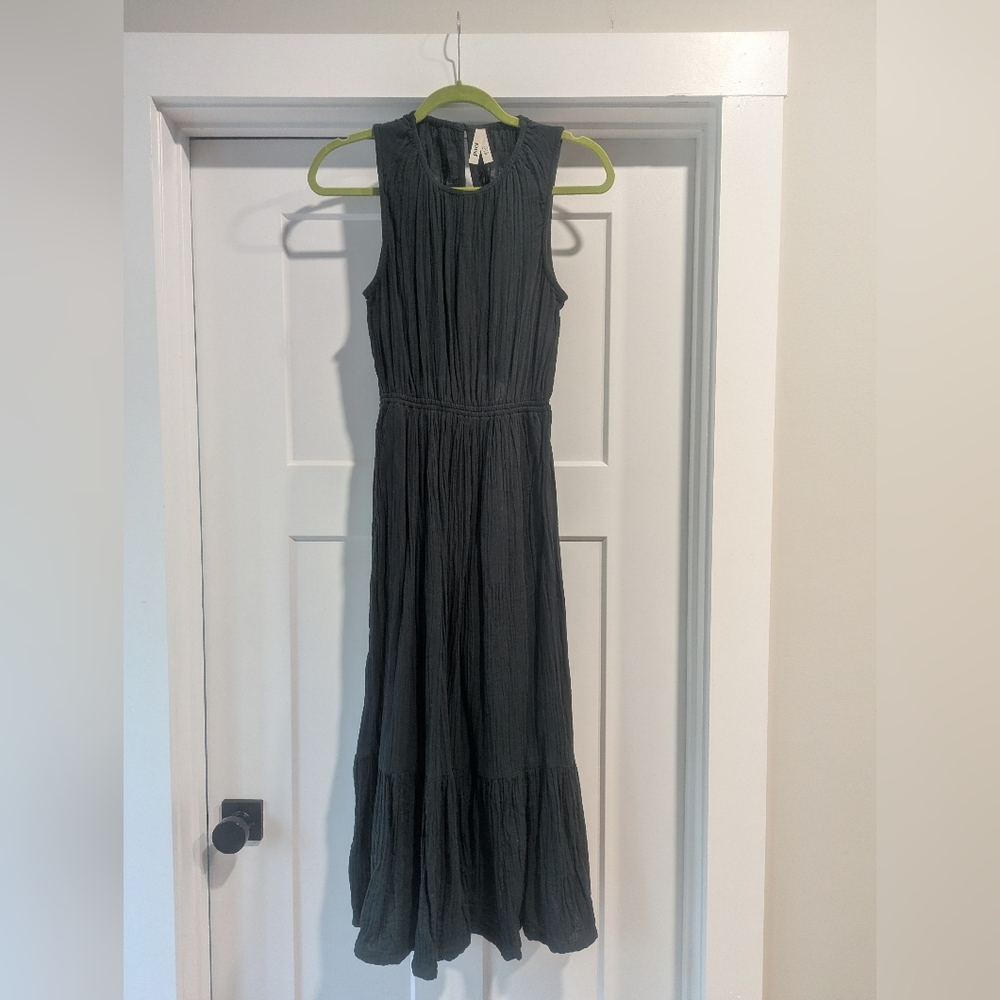 NWOT Pact Black Ruffled Tiered Midi Dress